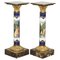 Vintage French Marble, Gilt Bronze & Porcelain Romantic Painted Pillars, Set of 2 1