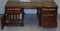 Viktorianischer Doppelseitiger Honduras Schreibtisch aus Hartholz, Messing & Grünem Leder 13