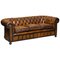 English Hand Dyed Cigar Brown Leather Chesterfield Club Sofa, 1950s 1