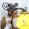 Bronze Bird & Wrought Iron Table Lamp with Painted Glass Shade, 1930s, Image 5