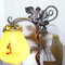 Bronze Bird & Wrought Iron Table Lamp with Painted Glass Shade, 1930s 13