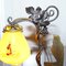 Bronze Bird & Wrought Iron Table Lamp with Painted Glass Shade, 1930s, Image 13