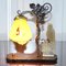 Bronze Bird & Wrought Iron Table Lamp with Painted Glass Shade, 1930s 9