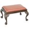 Antique English Georgian Hand Carved Claw & Ball Feet Footstool in Brown Leather, Image 1