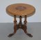 Victorian Burr Walnut Tripod Side Table with Pillarded Base & Ornate Carving 2