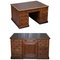 Antique Victorian English Double Sided Twin Pedestal Kneehole Desk in Oak with 18 Drawers 1