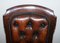Sedie da pranzo Chesterfield in pelle marrone e legno massiccio, set di 5, Immagine 6