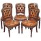 Chesterfield Brown Leather and Hardwood Dining Chairs, Set of 5 1