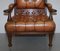 Art Nouveau Chesterfield Brown Leather Armchairs, Set of 2 8