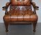 Jugendstil Chesterfield Ledersessel in Braun, 2er Set 8