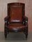 Victorian Hardwood Hand Dyed Brown Leather Library Reading Armchair 2