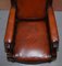 Victorian Hardwood Hand Dyed Brown Leather Library Reading Armchair 7