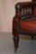 Victorian Hardwood Hand Dyed Brown Leather Library Reading Armchair 13