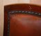 Viktorianischer Handbemalter Brauner Leder Lesesessel aus Hartholz 6