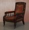 Victorian Hardwood Hand Dyed Brown Leather Library Reading Armchair 3