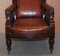 Victorian Hardwood Hand Dyed Brown Leather Library Reading Armchair 12