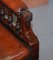 Viktorianischer Handbemalter Brauner Leder Lesesessel aus Hartholz 9