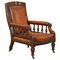 Victorian Hardwood Hand Dyed Brown Leather Library Reading Armchair 1