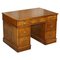 Georgian Oak & Brown Leather Partners Pedestal Desk, 1800s 1