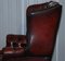 Poltrona alata Chesterfield vintage in pelle rossa, Immagine 17