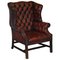 Vintage Oxblood Leather Chesterfield Wingback Armchair 1