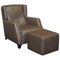 Amadeus Platinum Grey Leather Lounge Chair & Footstool from Natuzzi Italia, Italy, Set of 2 1