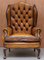 Chesterfield Wingback Armchairs in Cigar Brown Leather from William Morris, Set of 2, Image 15