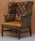 Victorian Chesterfield Cigar Brown Leather Wingback Armchair 3
