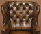 Victorian Chesterfield Cigar Brown Leather Wingback Armchair 8