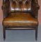 Fauteuil à Oreilles Chesterfield Victorien en Cuir Marron 4