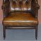 Victorian Chesterfield Cigar Brown Leather Wingback Armchair 4