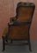 Victorian Chesterfield Cigar Brown Leather Wingback Armchair 18