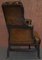 Victorian Chesterfield Cigar Brown Leather Wingback Armchair 12