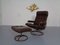 Norwegian Copper & Leather Extendable Stressless Easy Chair and Ottoman from Ekornes, 1970s, Set of 2 3