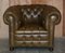 Vintage Chesterfield Olive Green Leather Sofa & Armchair, Set of 2 13