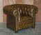 Vintage Chesterfield Sofa & Sessel aus Olivgrünem Leder, 2er Set 12