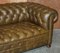 Vintage Chesterfield Olive Green Leather Sofa & Armchair, Set of 2 9
