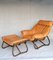 Leather and Bamboo Armchair with Ottoman, 1980s, Set of 2 3