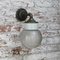 Vintage Industrial White Porcelain, Clear Striped Glass & Brass Wall Lamp, Image 9