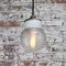 Vintage Industrial White Porcelain, Ribbed Clear Glass & Brass Pendant Lamp 5