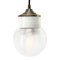 Vintage Industrial White Porcelain, Ribbed Clear Glass & Brass Pendant Lamp 1