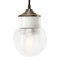 Vintage Industrial White Porcelain, Ribbed Clear Glass & Brass Pendant Lamp, Image 1