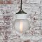 Vintage Industrial White Porcelain, Ribbed Clear Glass & Brass Pendant Lamp 7