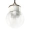 Vintage Industrial White Porcelain, Ribbed Clear Glass & Brass Pendant Lamp, Image 4