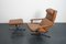 Vintage German Brown Leather Lounge Chair and Ottoman, 1970s, Set of 2, Image 4