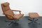 Vintage German Brown Leather Lounge Chair and Ottoman, 1970s, Set of 2 10