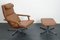 Vintage German Brown Leather Lounge Chair and Ottoman, 1970s, Set of 2 6