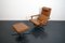 Vintage German Brown Leather Lounge Chair and Ottoman, 1970s, Set of 2 8