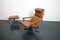 Vintage German Brown Leather Lounge Chair and Ottoman, 1970s, Set of 2 34