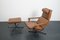 Vintage German Brown Leather Lounge Chair and Ottoman, 1970s, Set of 2 21